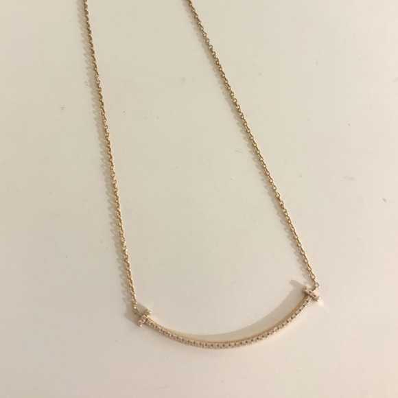 Tiffany T Smile Pendant in Yellow Gold with Diamonds, Small - Picture 3 of 4